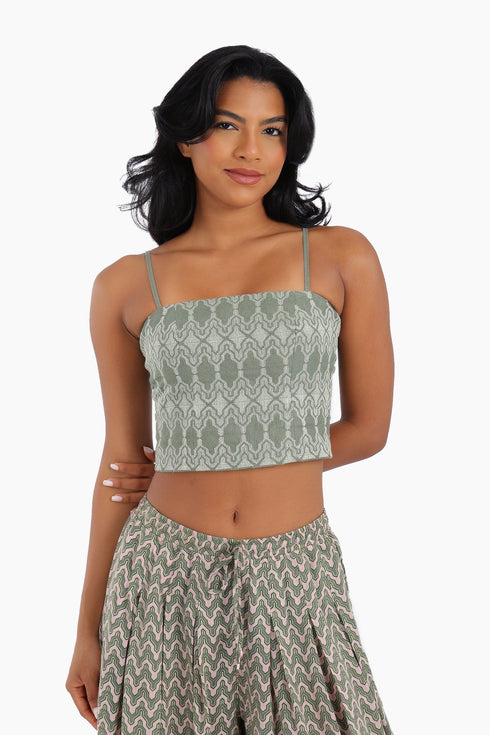 Embroidered short top in linen with adjustable straps